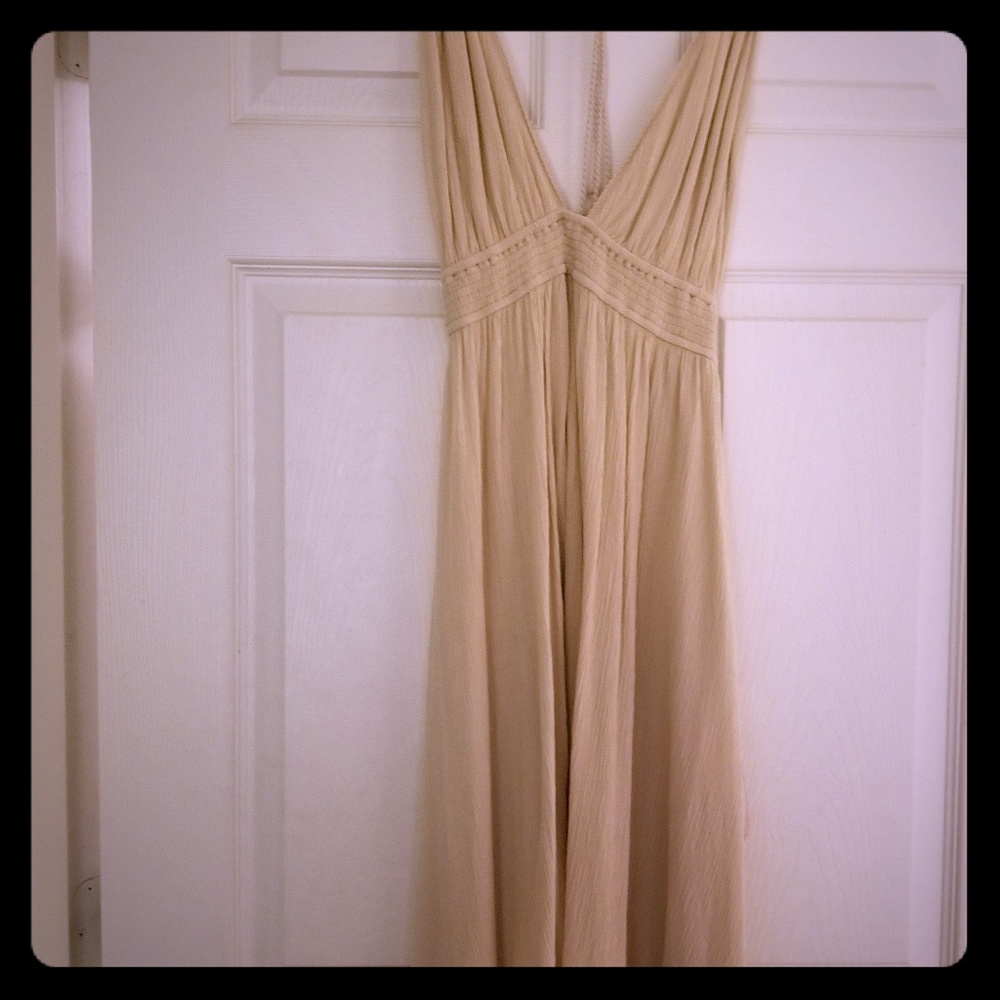 Beige back out halter strap dress